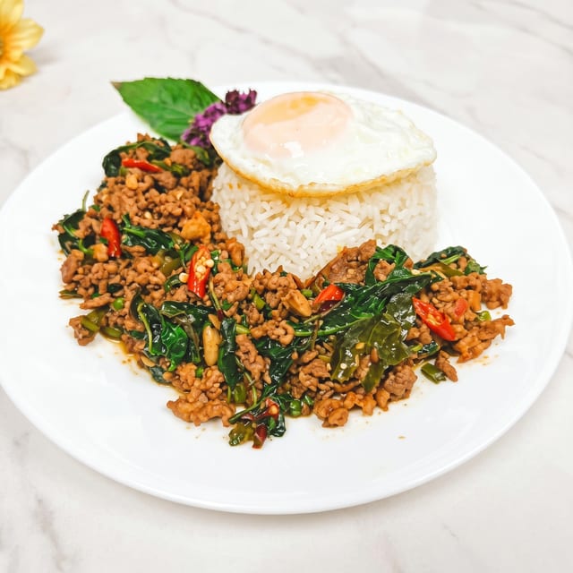 Basil Minced Meat with Fried Egg 🌶️🌶️.