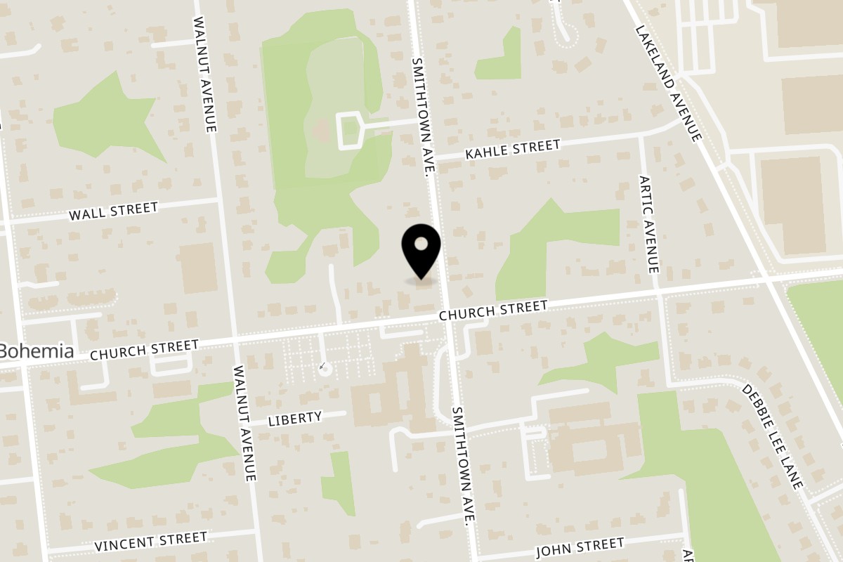 Map showing the location of Tonnam Thai Kitchen on 1126 Smithtown Ave in Bohemia